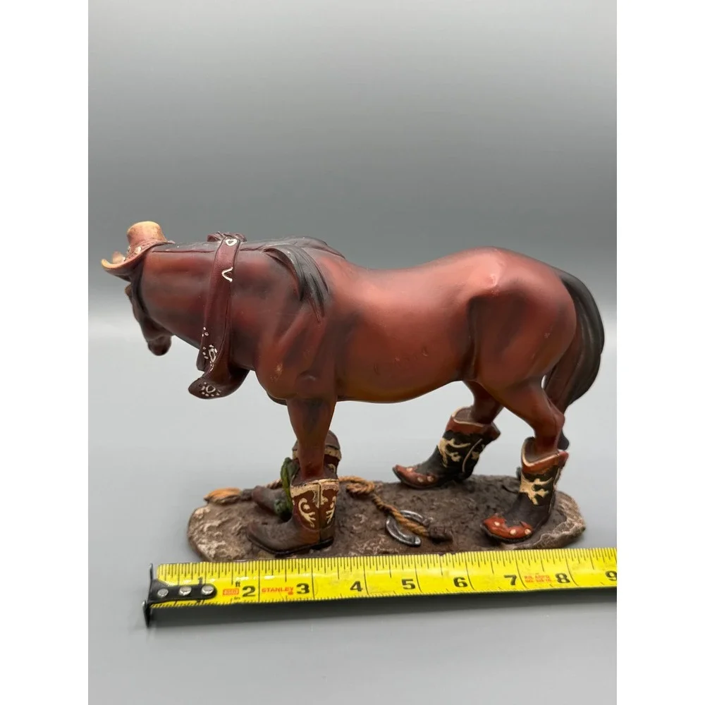 Western Horse Figurine with Cowboy Boots and Hat Resin Statue 8.5 Inch